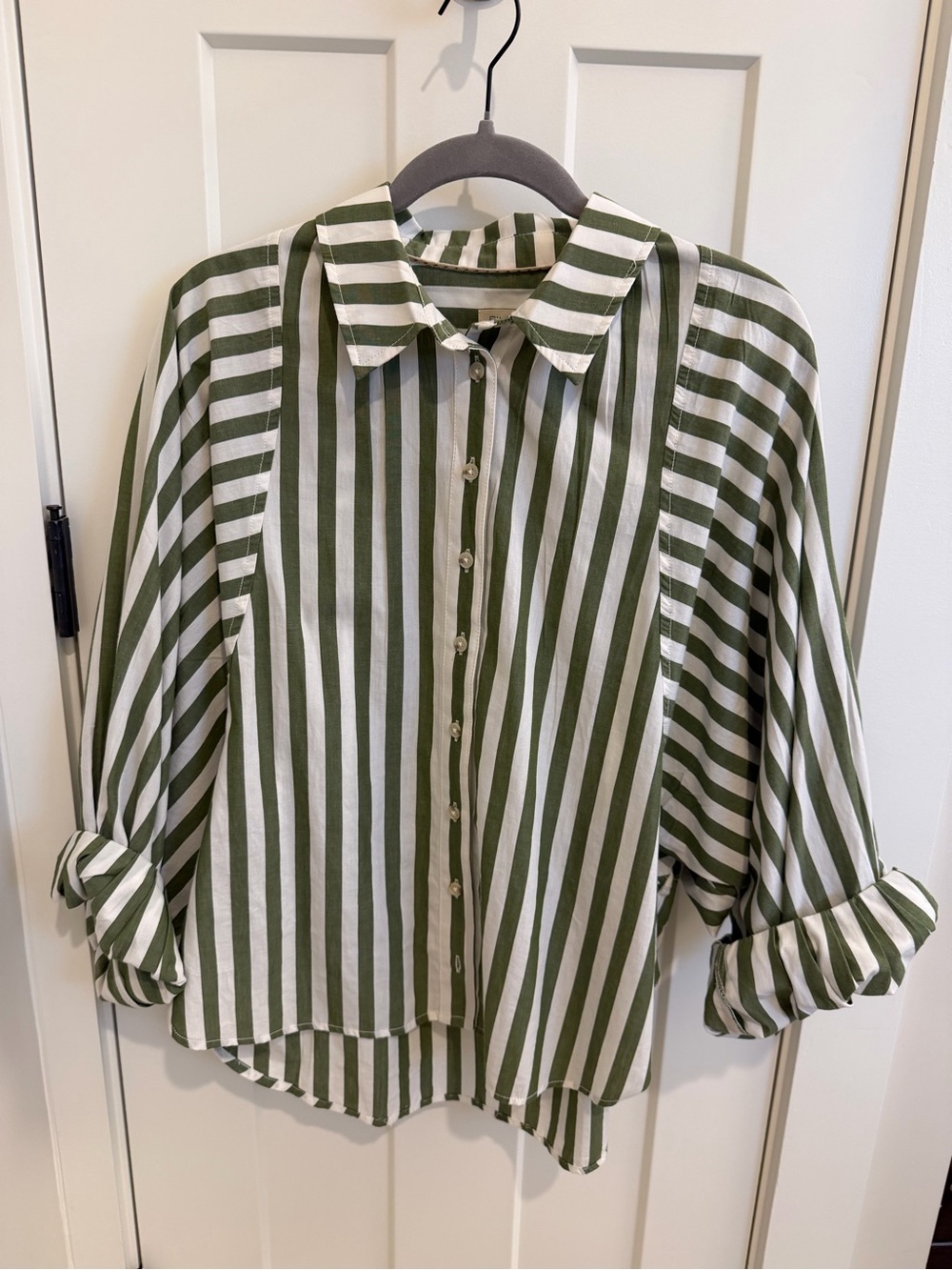 Pilcro Striped Olive/White Button-Front women’s shirt